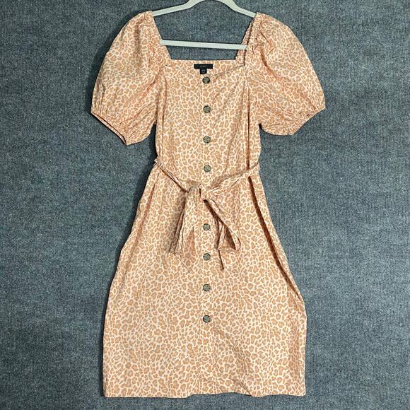 J. Crew Midi Cottage Dress XXS Leopard Print Puff Short Sleeve Button Up A-Line - Picture 2 of 12